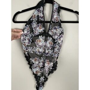 Savage X Fenty Zig Zag Zen Asymmetrical Lace Teddy Lingerie Dark Floral‎ Medium